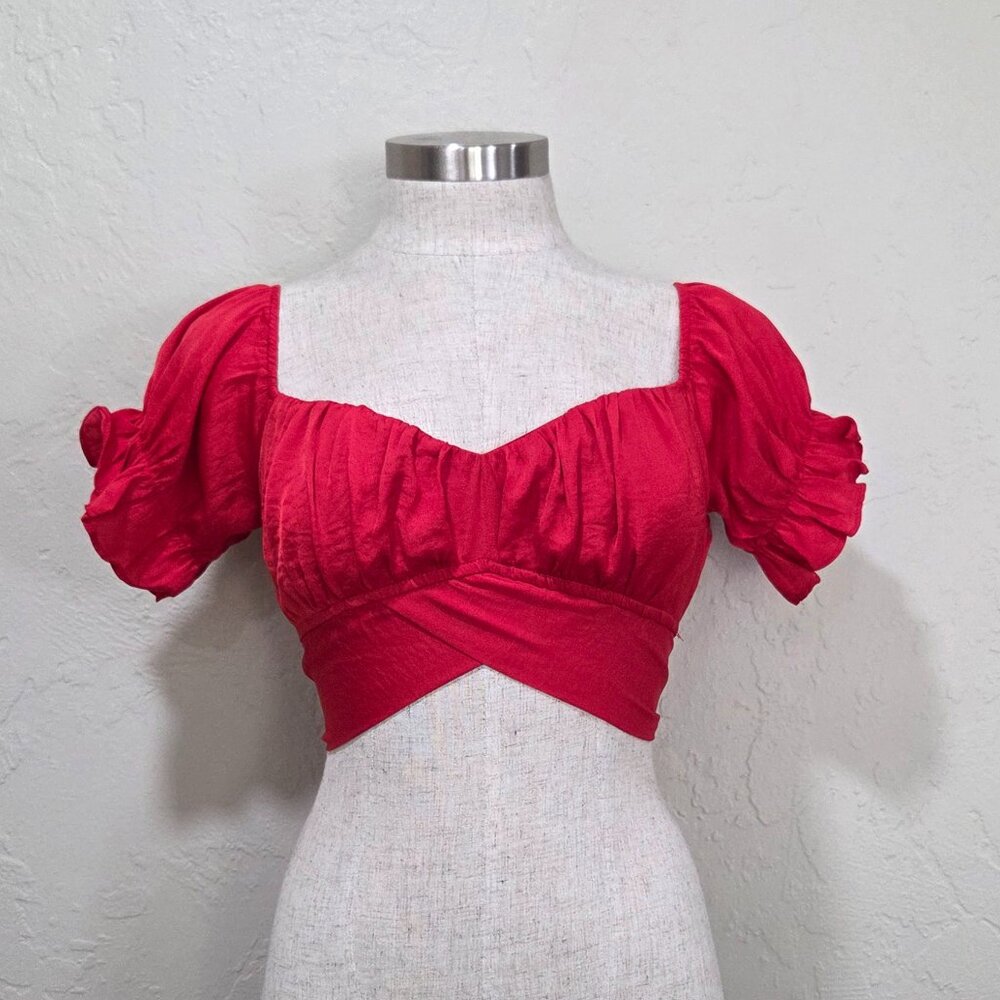 Red Sweetheart Neckline Crop Top With Self Tie